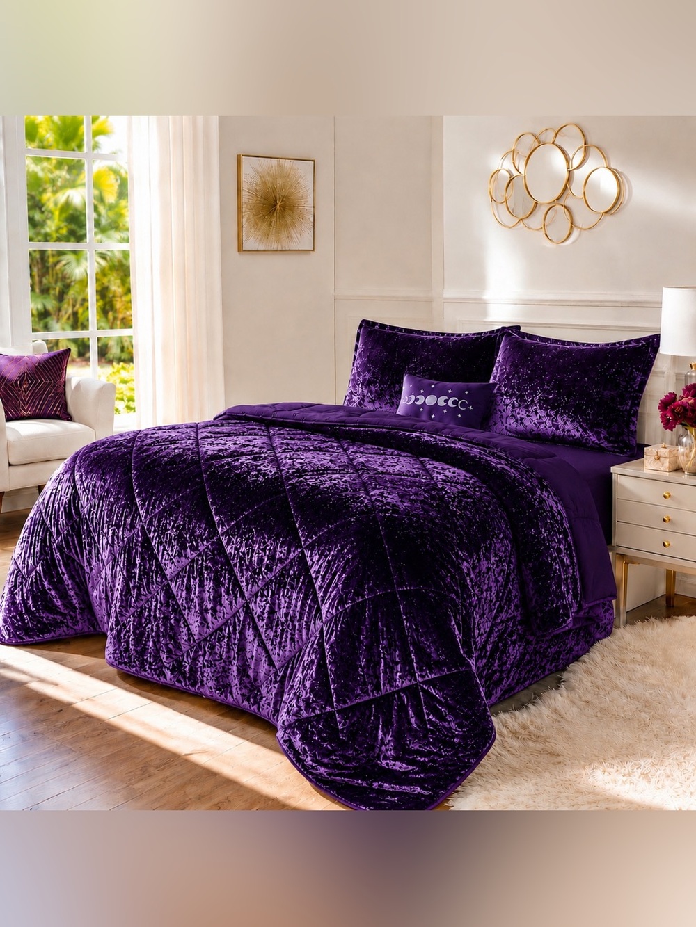 Plush Velvet Intelligent Design Comforter Set Full Queen Purple New